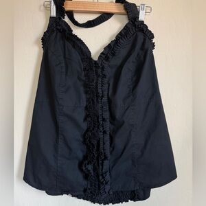 Torrid Pinup Black Ruffled Halter Top Rockabilly Button Down Plus Size 3 Smock